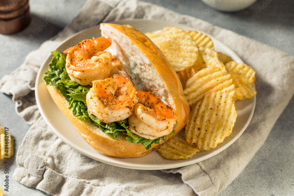 Homemade Southern Shrimp Po Boy Sandwich Homemade Southern Shrimp Po Boy Sandwich