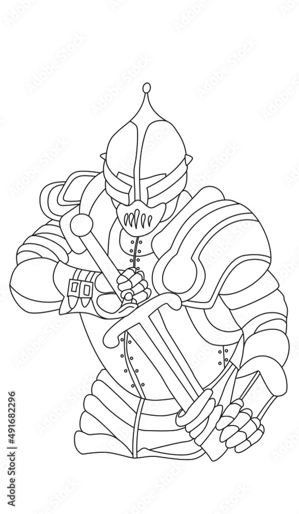 custom made wallpaper toronto digitalKnight in armor with a sword. Vector outline on a white background.