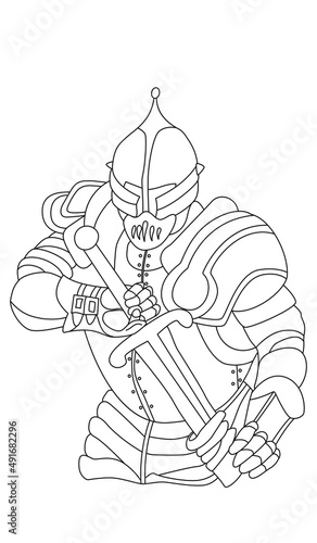 Wallpaper Mural Knight in armor with a sword. Vector outline on a white background. Torontodigital.ca