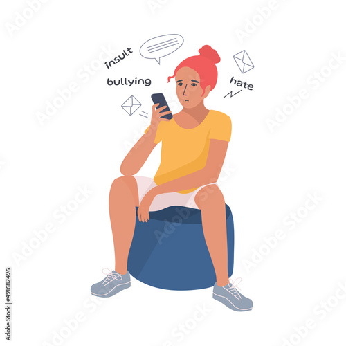 The girl receives messages with insults, accusations, humiliations. Hatred of bloggers or online bullying