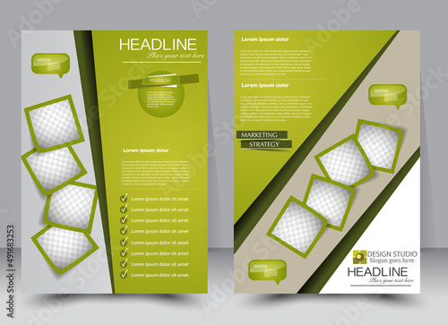 Flyer design template. Annual report cover.  Brochure background. For magazine front page, business, education, presentation. Vector illustration a4 size. Green color.