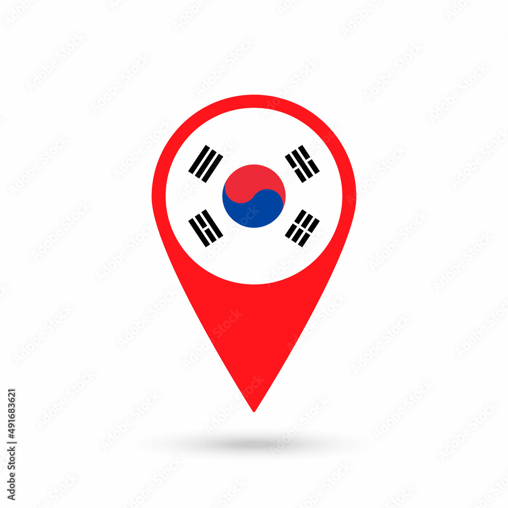 Map pointer with contry South Korea. South Korea flag. Vector illustration. Map pointer with contry South Korea. South Korea flag. Vector illustration.