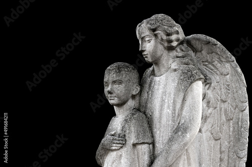 The guardian angel protects the little boy