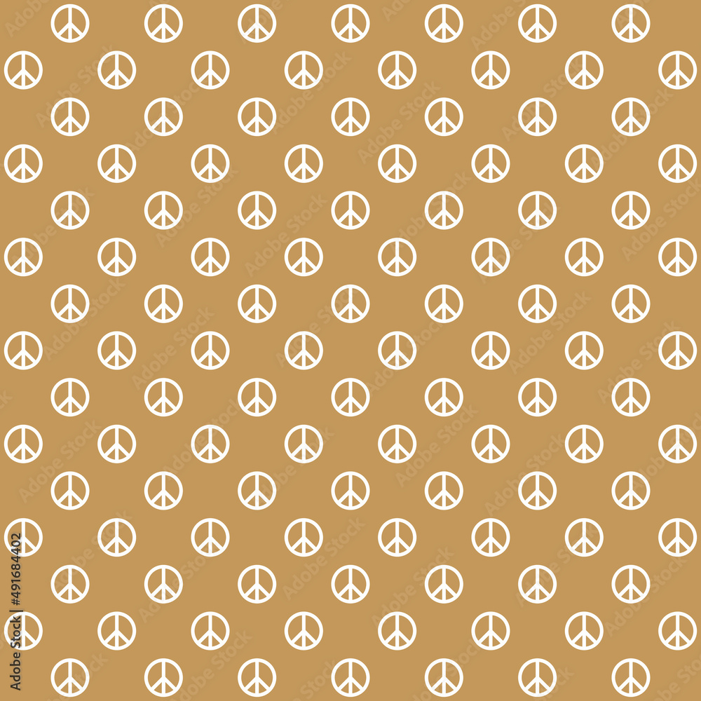 White peace symbol on brown background. Peace pattern on brown backdrop. White peace symbol on brown background. Peace pattern on brown backdrop.