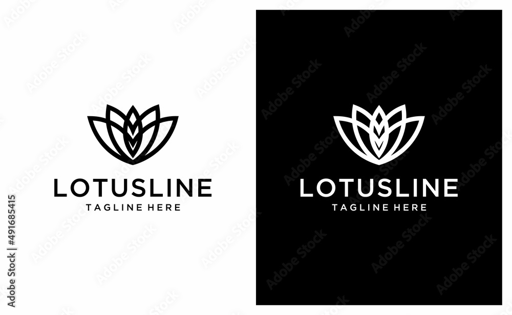 Lotus Flower On Water Line Icon on a black and white background.
