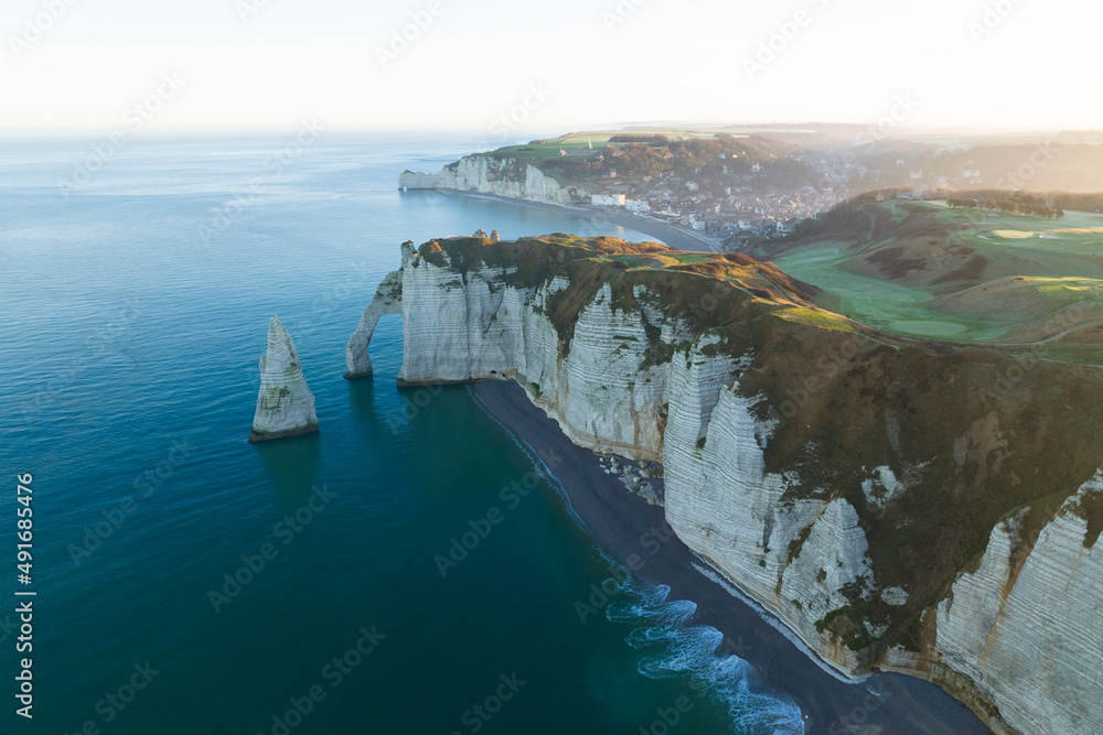 © AmazingAerialAgency - Aerial view of Etretat's peak at Manneporte and Amont gate Etretat, France.