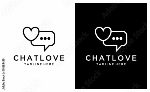 Love chat logo design template. logo design line on a black and white background.