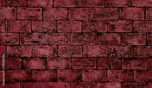 red old dirt brick floor, aged wall brick, weathered brick ground with grunge textured. wet floor background. beautiful horizontal texture of part of an red old crushed brick wall.