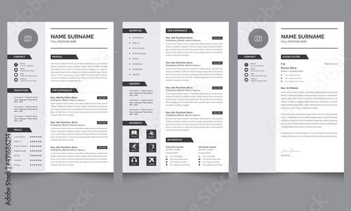 Clean and Professional Resume Layout Set, Resume and Cover Letter Template with Dark Gray Accents