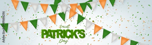 Saint Patricks Day banner, website or newsletter header with green clover leaves. Advertising template background design.Vector illustration.