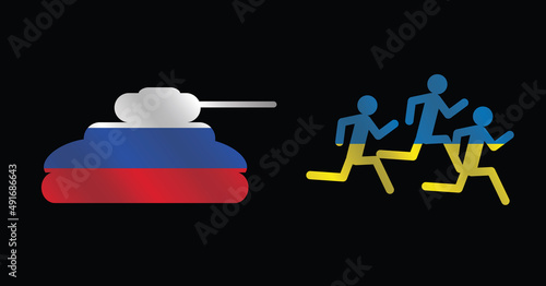 Ukrainian population fleeing the attack of the Russian army