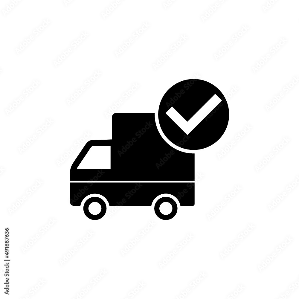 Delivery truck with check mark icon isolated on white background Delivery truck with check mark icon isolated on white background