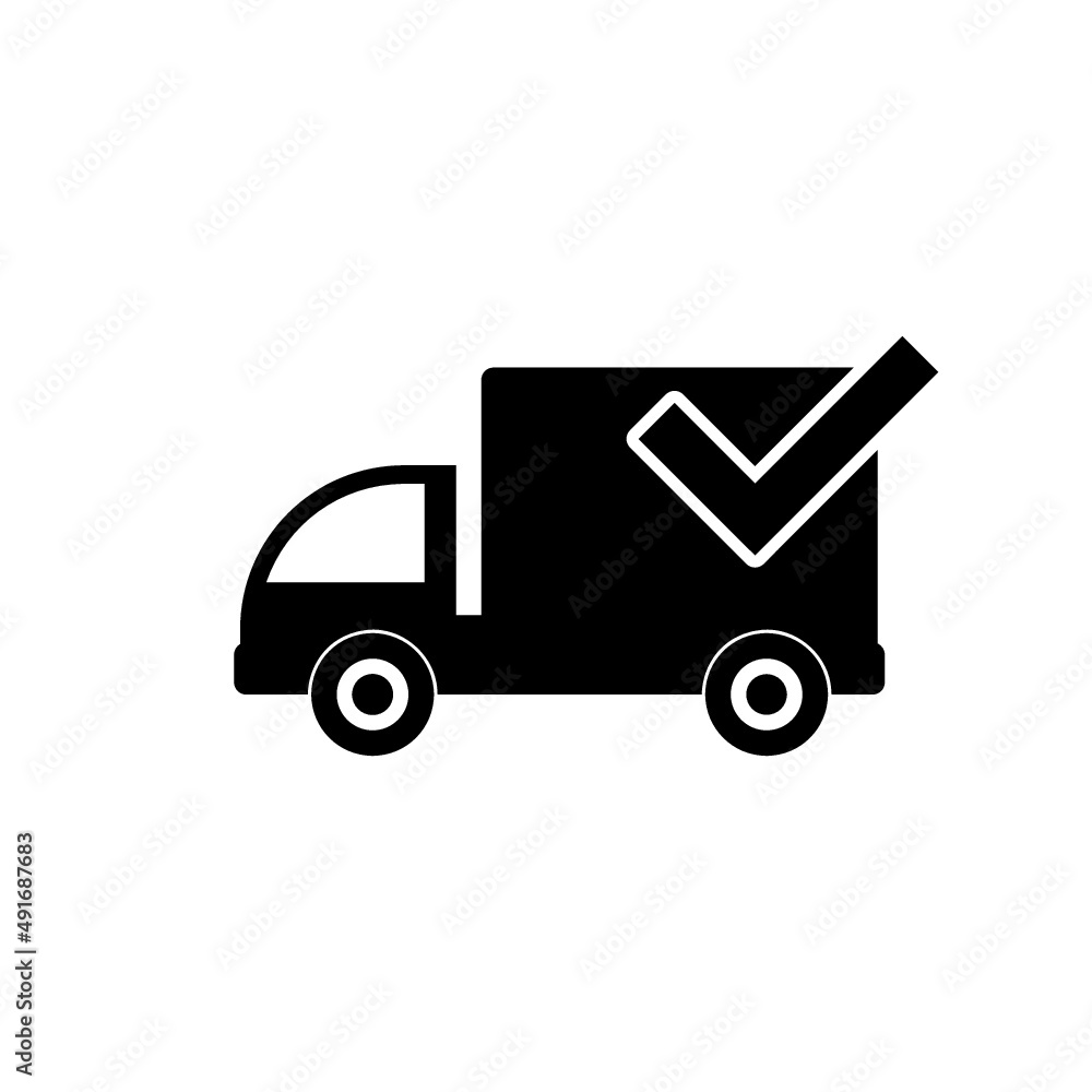Delivery truck with check mark icon isolated on white background Delivery truck with check mark icon isolated on white background