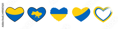 Set of Ukraine flag icon in heart shape. Set of vector icons. ukraine, pray for ukraine, save ukraine