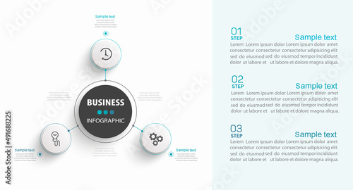 Business infographic design template with 3 options, steps or processes. Can be used for workflow layout, diagram, annual report, web design