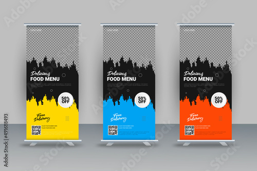 Food and restaurant roll up banner design template 
