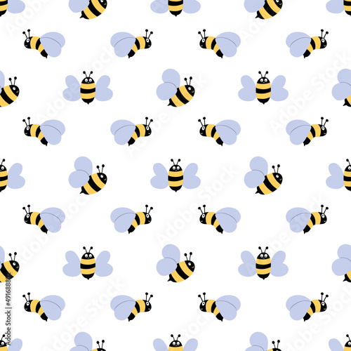 Honey bee pattern. Cute honey bee baby background. Bee seamless pattern. Cute cartoon flying bees summer wallpaper. Vector illustration. © Tani Kuzminka