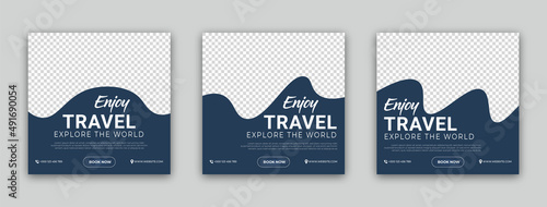 Travel agency social media post template design. Set of web banner, flyer or poster for travel agency. Digital advertising banner promotion.	