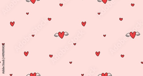 Heart seamless pattern on pink background . Happy valentines day.