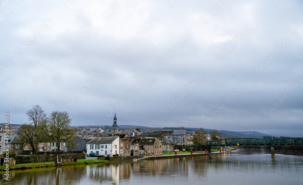 Village Vireux-Wallerand and river Meuse in French Ardennes
