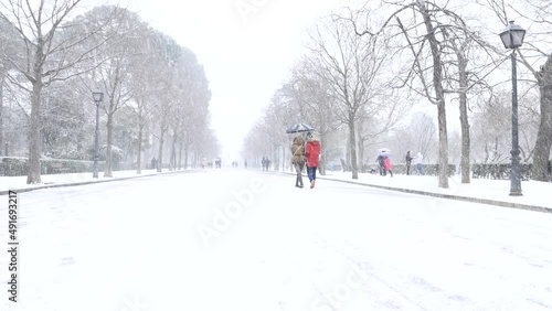 Madrid's Retiro Park snowed in by the Filomena squall. Madrid, Spain, January 2022.