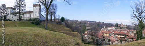 Extra wide Aerial view of Castiglione Olona and its beautiful Collegiate Church and castle