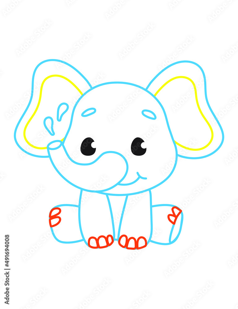 Coloring book of cute elephant on white background 