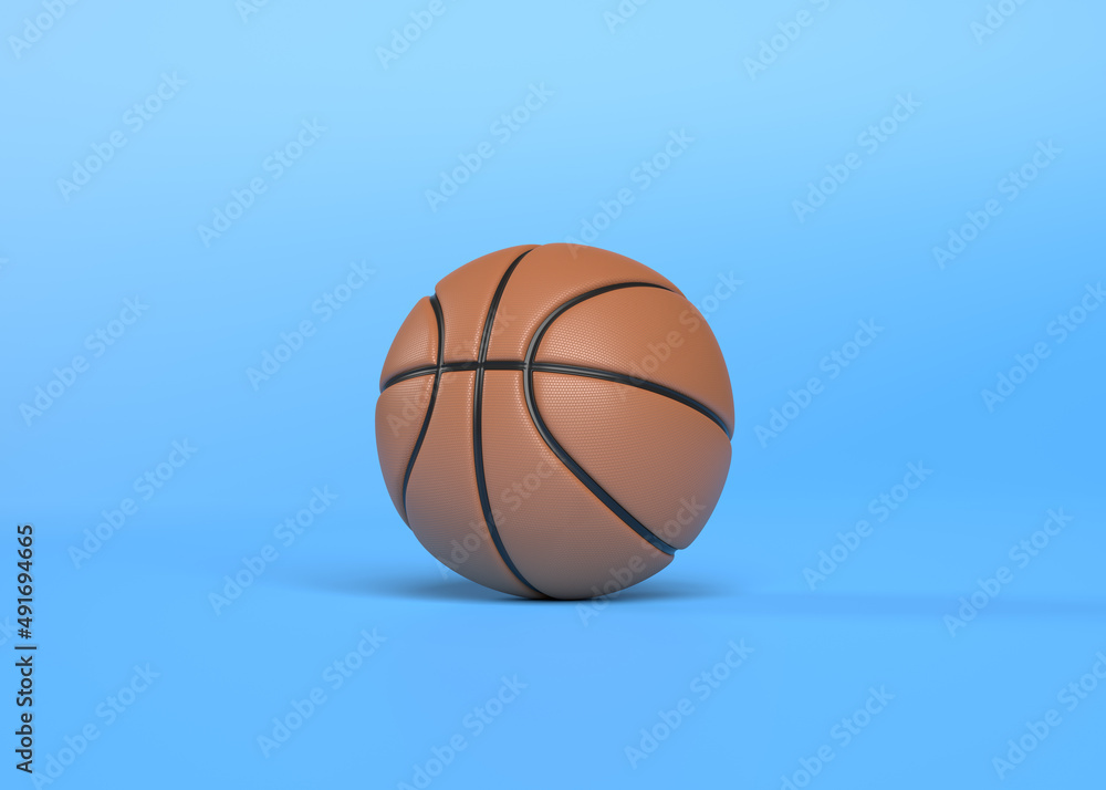 Orange basketball on a bright blue background with copy space. Minimal creative sports concept. 3d rendering 3d illustration
