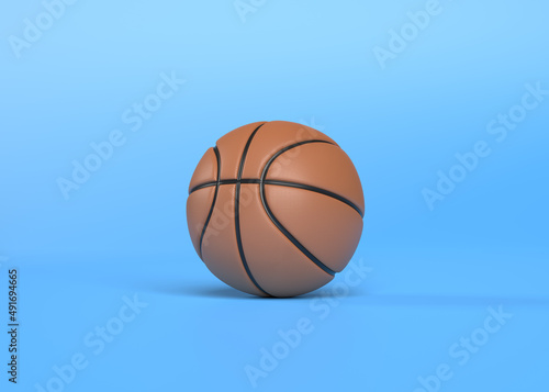 Orange basketball on a bright blue background with copy space. Minimal creative sports concept. 3d rendering 3d illustration © Andrii
