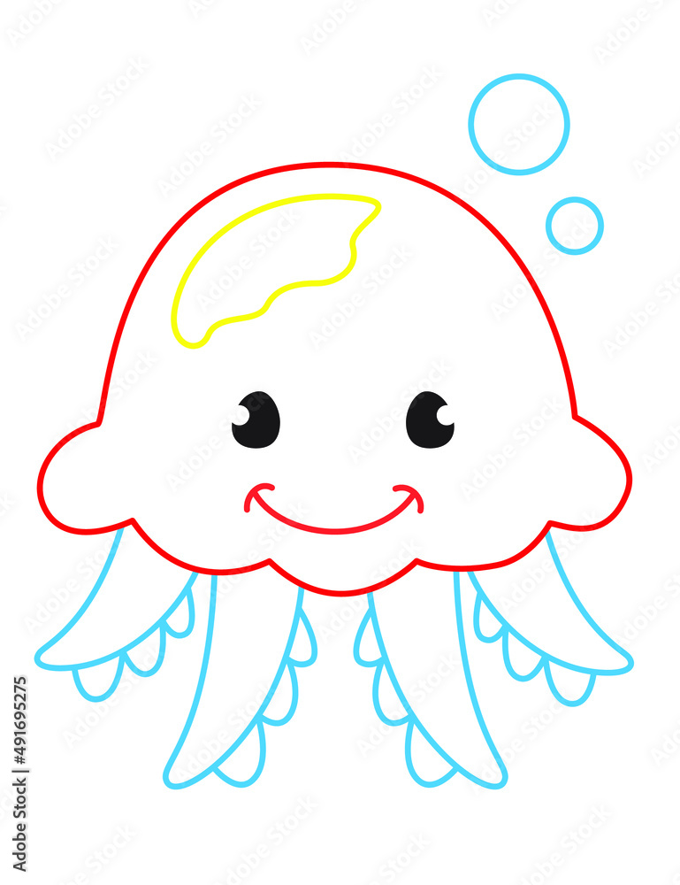 Coloring book of cute jellyfish on white background Coloring book of cute jellyfish on white background