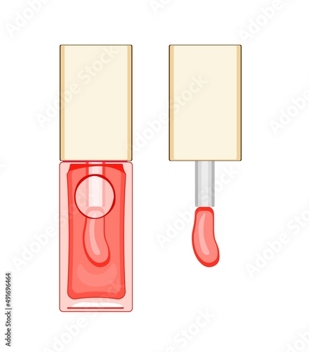 Lip comfort oil, lipgloss in pink. Trendy cosmetic element- skincare oil for dry lips.	
