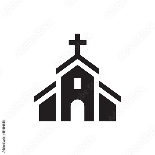 Christian church house classic icon in black color. Landmark location symbol for map. photo