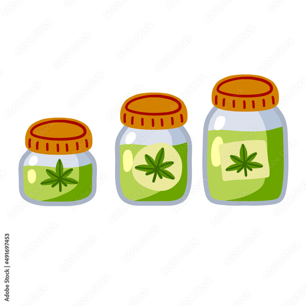 Jar of hemp oil. Marijuana ointment. Skin care and natural cosmetics. Jar of hemp oil. Marijuana ointment. Skin care and natural cosmetics.