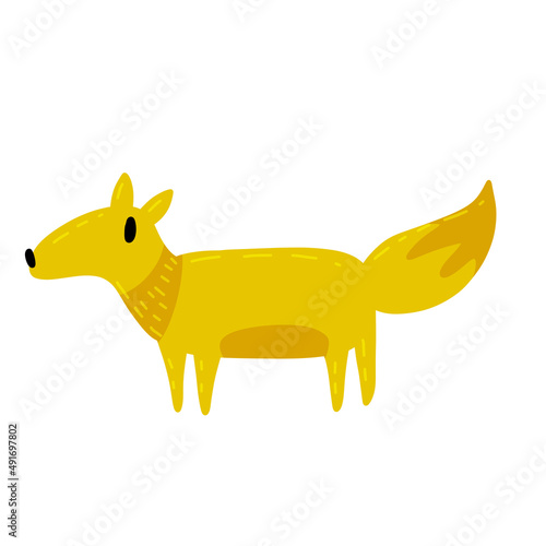 Cute fox in modern simple flat style. Isolated vector illustration. Funny cute animal with red tail. Forest sly predator.