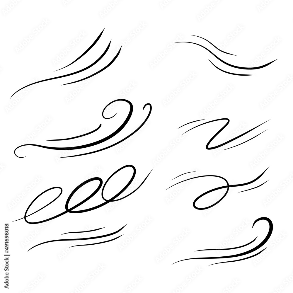 Curve Wind. Abstract Air flow. Black wavy line. Breeze and weather icon. Flat illustration isolated on white background Curve Wind. Abstract Air flow. Black wavy line. Breeze and weather icon. Flat illustration isolated on white background