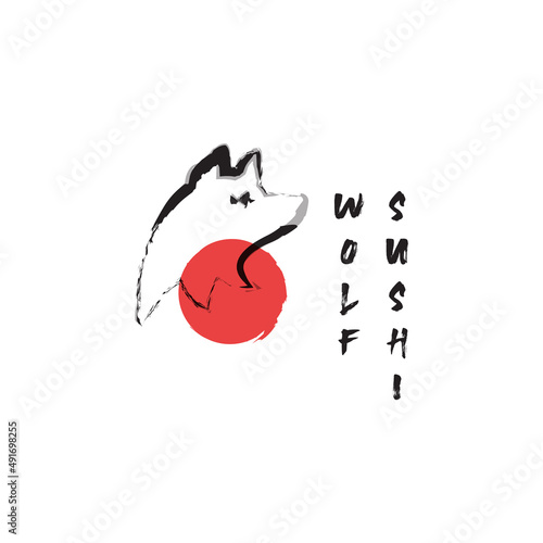 Wolf sushi. Logo template.