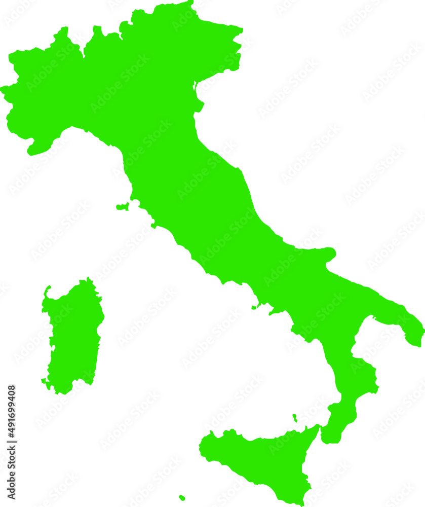 Green colored Italy outline map. Political italian map. Vector illustration map.
