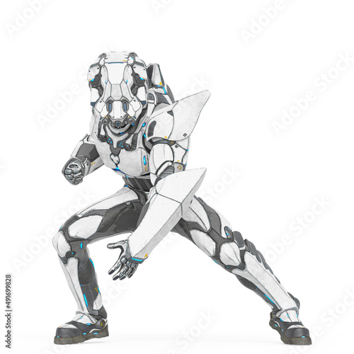 man in an armored nano tech suit is doing a super hero stance pose