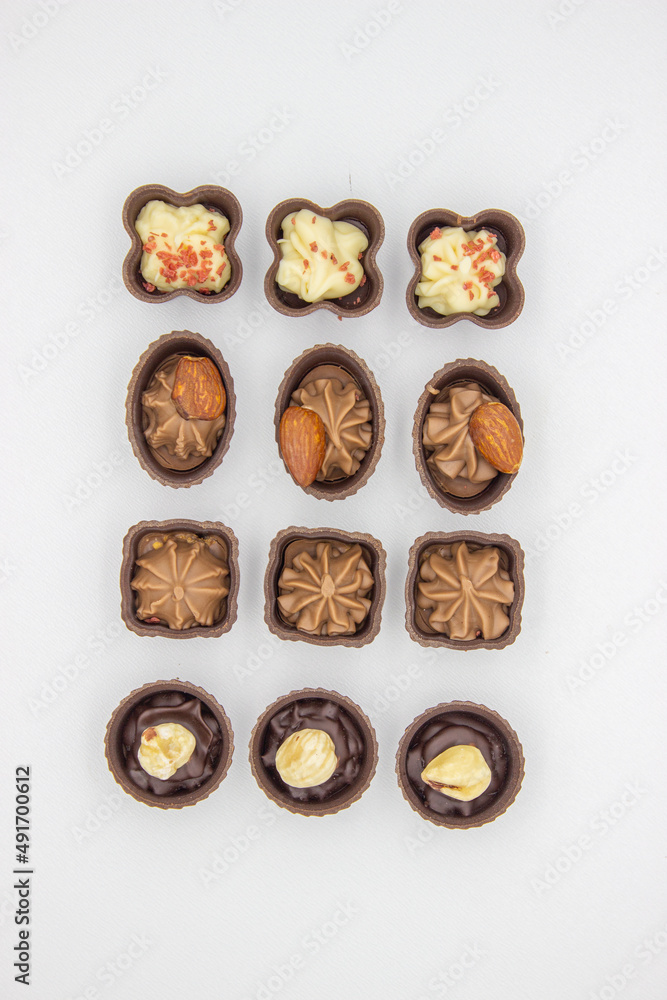Few chocolates candy with filling Few chocolates candy with filling