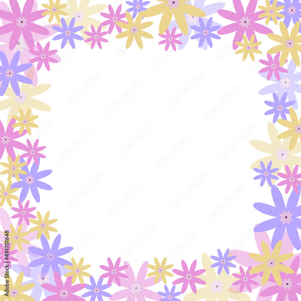 Flower square frame for wedding, invitations, titles in tender colors Flower square frame for wedding, invitations, titles in tender colors
