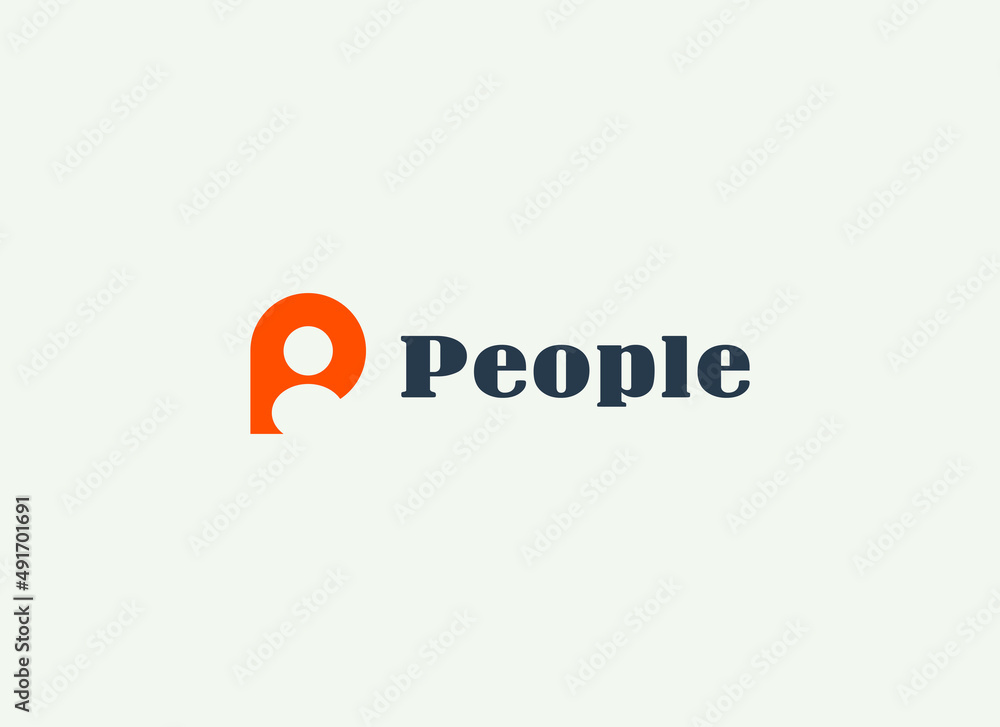 Abstract Letter P People Logo. Yellow Geometric Shape Human Symbol ...