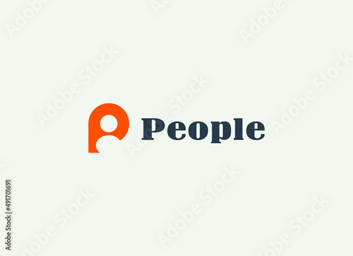 Abstract Letter P People Logo. Yellow Geometric Shape Human Symbol Negative Space Insid isolated one white background. Usable for Business and Teamwork Logos. Flat Vector Logo Design Template Element