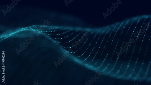 Blue wave conection dots and lines. Abstract technology background. Science futuristic background. Big data. 3d rendering. Network connection.