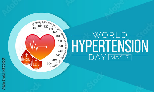 World Hypertension day is observed every year on May 17th. High blood pressure, also called hypertension, is blood pressure that is higher than normal. Vector illustration. photo