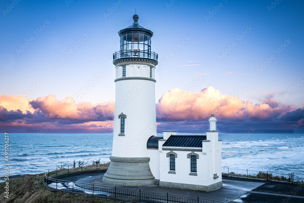 North Head Lighthouse located at the mouth of the Columbia River where it meets the Pacific Ocean. Washington state