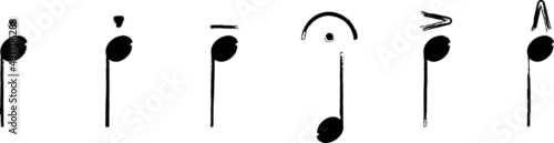 Set of the Articulation marks symbols. Staccato, Staccatissimo, Tenuto, Fermata, Accent, Marcato. Musical signs aesthetics. Black ink handwriting. Vector	