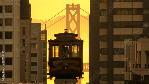 San Francisco cable car at dawn
