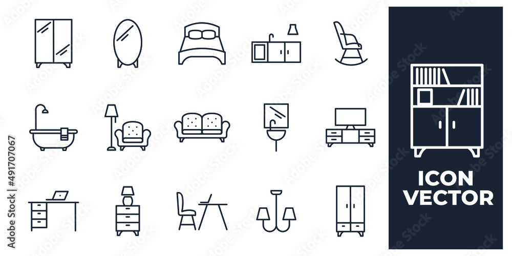 set Furniture icon template for graphic and web design collection. Furniture pack symbol logo vector illustration set Furniture icon template for graphic and web design collection. Furniture pack symbol logo vector illustration
