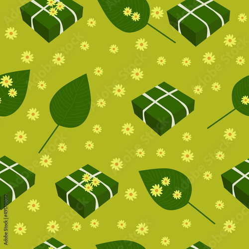Seamless pattern of Vietnamese pie to be prepared for oriental new year tet. Vector illustration of chung cake. 