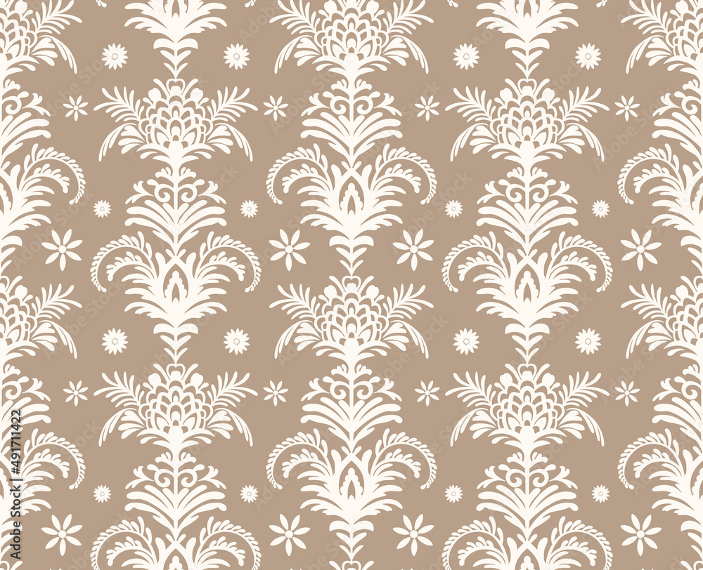 Seamless floral damask pattern, ethnic print.